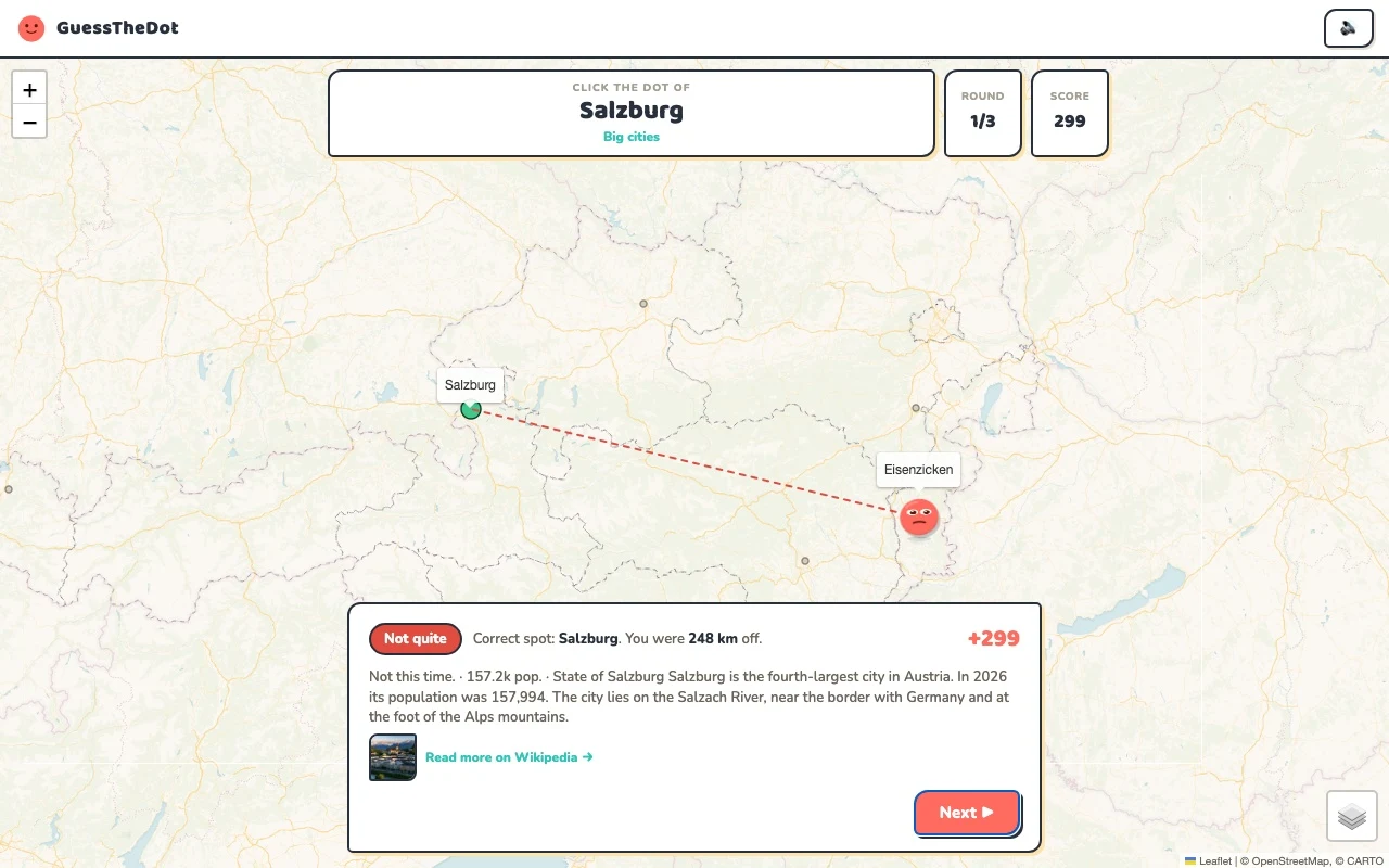 Actual Austria game feedback after a map answer