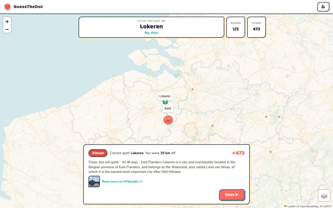 Actual Belgium game feedback after a map answer