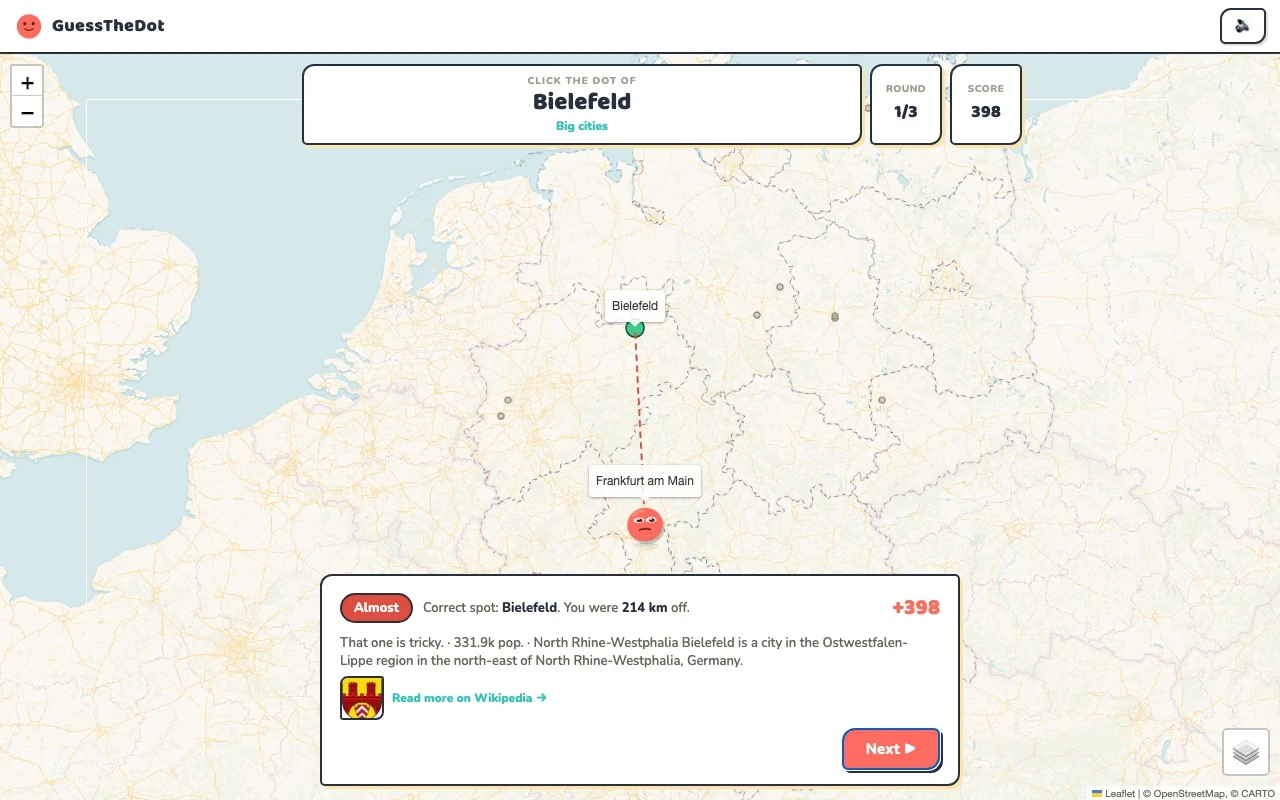 Actual Germany game feedback after a map answer